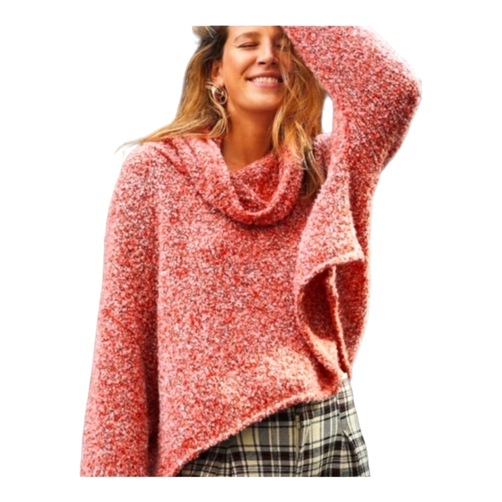 NEW Free People BFF Cowl Neck Oversized Sweater Red Size Large NWOT
